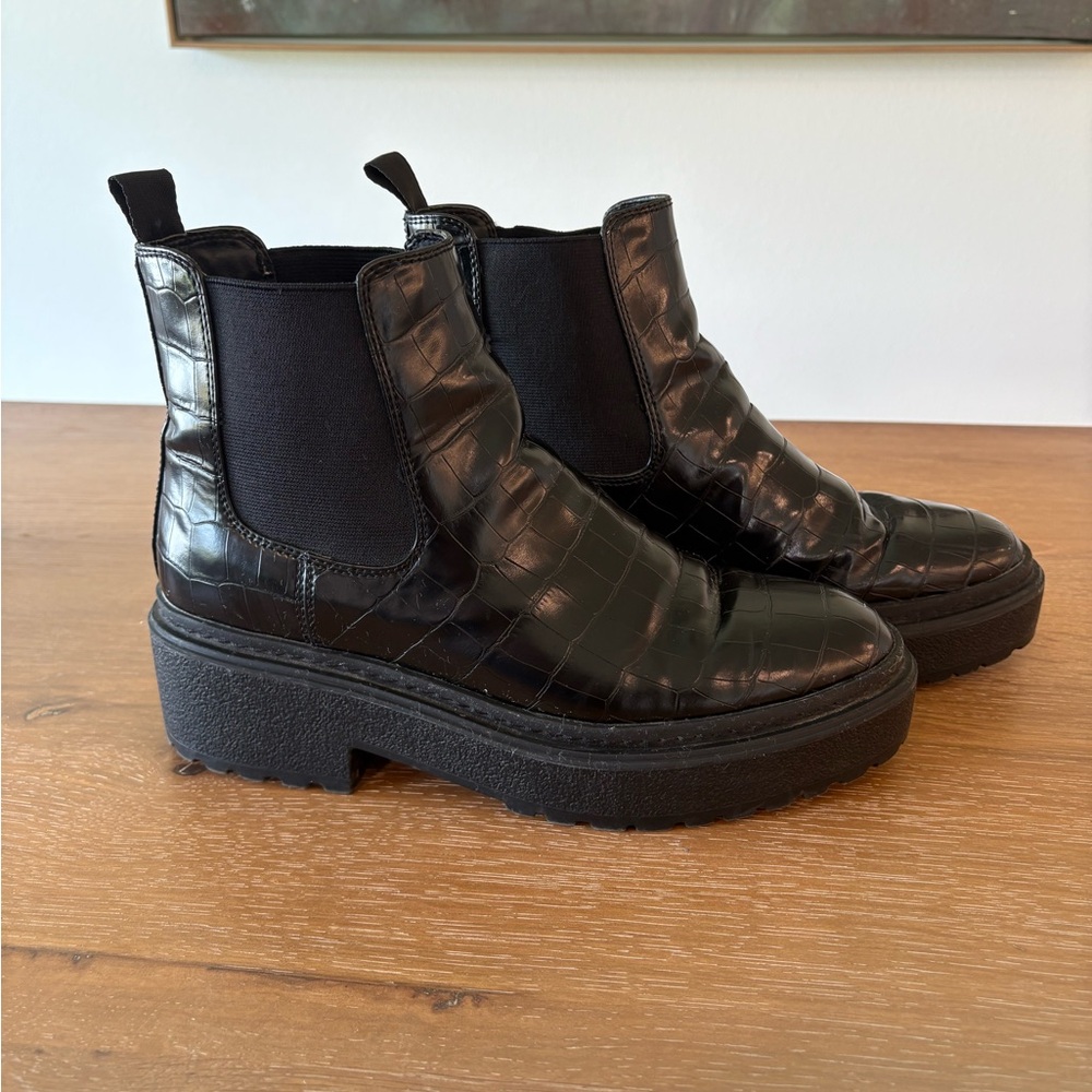 Black Croc-Embossed Chelsea Boots